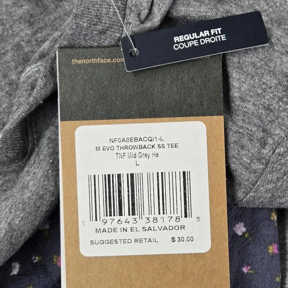 The North Face Men Shirt L Gray Graphic Logo Spellout M Evo Throwback SS Tee NWT